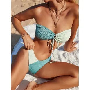 Colorblock Drawstring Bandeau Bikini Swimsuit | SHEIN USA