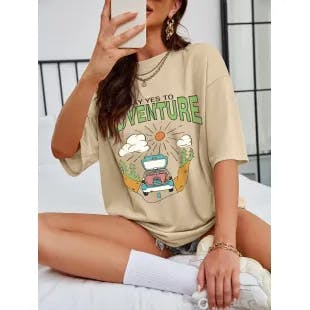 Car And Slogan Graphic Drop Shoulder Oversized Tee | SHEIN USA