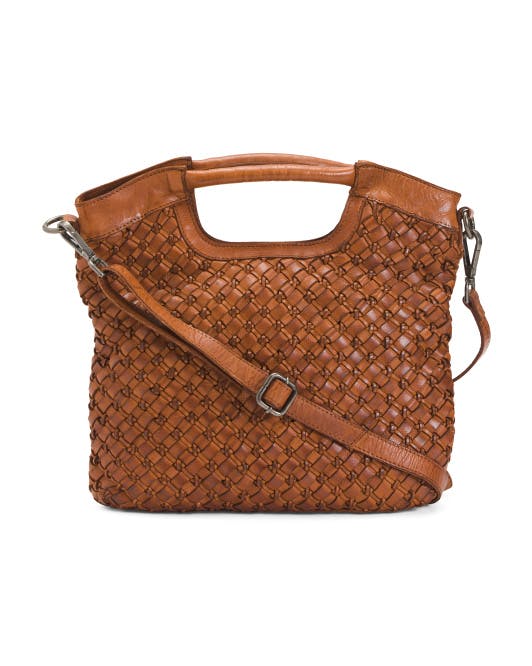 Leather Woven Stripe Hobo With Handle & Strap | Leather Handbags | T.J.Maxx