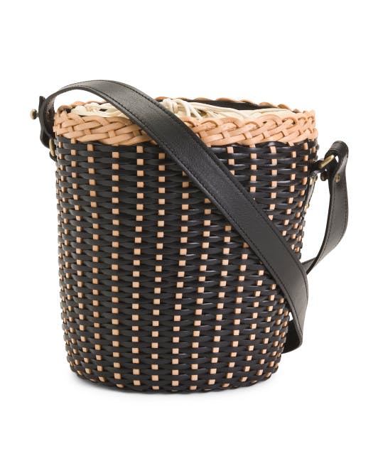 Made In Italy Leather Woven Basket Bucket Bag | Mother's Day Gifts | T.J.Maxx