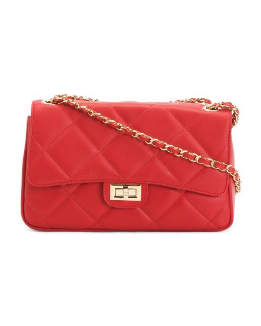 Leather Quilted Turn Lock Crossbody | Leather Handbags | T.J.Maxx