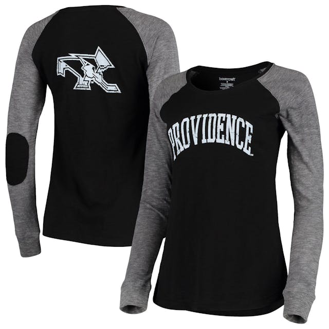 Women's Black/Gray Providence Friars Preppy Elbow Patch 2-Hit Arch and Logo Long Sleeve T-Shirt