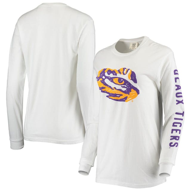 Women's White LSU Tigers Drawn Logo Oversized Long Sleeve T-Shirt