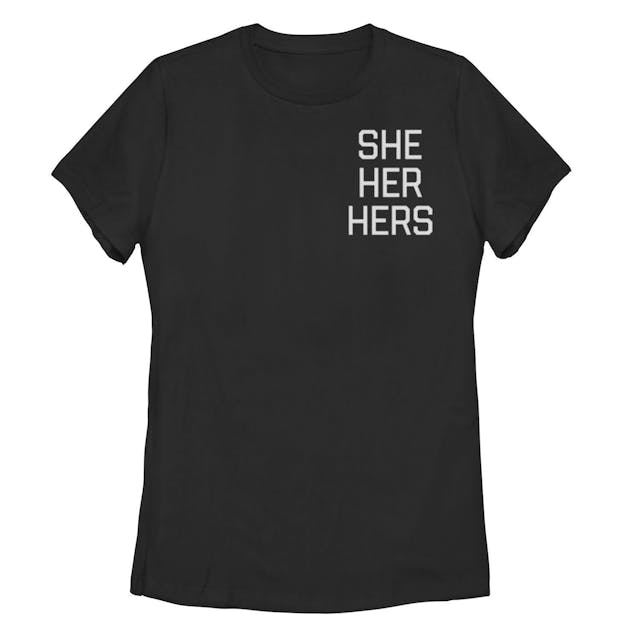 Young Adult She Her Hers Left Chest Text Tee
