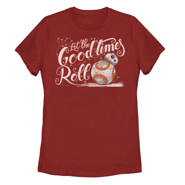 Juniors' Star Wars Christmas BB-8 Let The Good Times Roll Tee