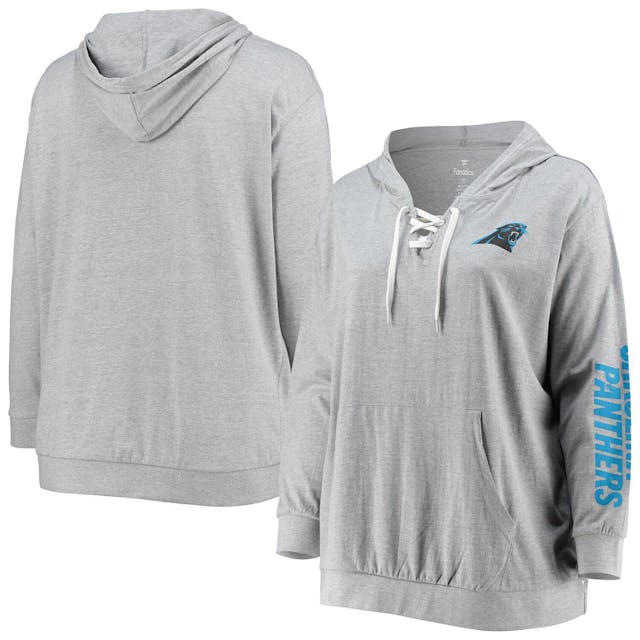 Women's Fanatics Branded Heathered Gray Carolina Panthers Plus Size Lace-Up Pullover Hoodie
