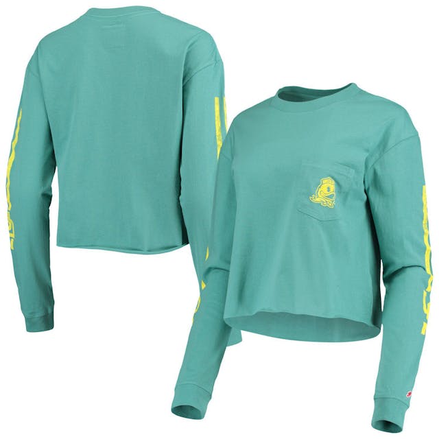 Women's League Collegiate Wear Green Oregon Ducks Clothesline Cotton Midi Crop Long Sleeve T-Shirt