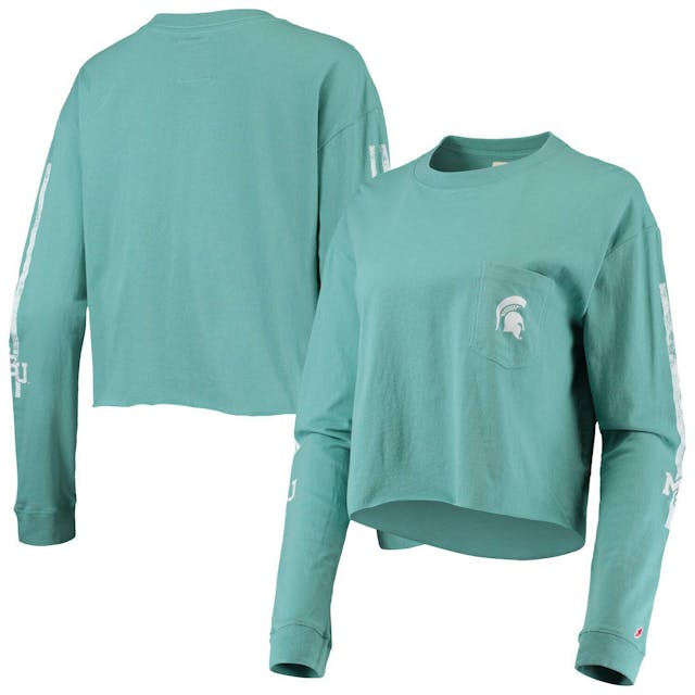 Women's League Collegiate Wear Green Michigan State Spartans Clothesline Cotton Midi Crop Long Sleeve T-Shirt