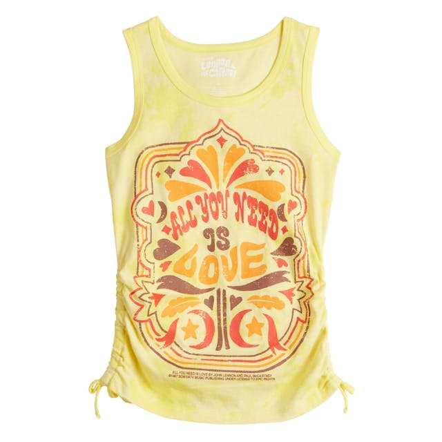 Girls 7-16 The Beatles All You Need Is Love Side Cinch Graphic Tank Top