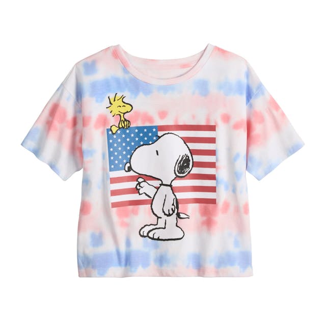 Girls 7-16 Peanuts Snoopy & Woodstock Americana Tie Dye Graphic Tee