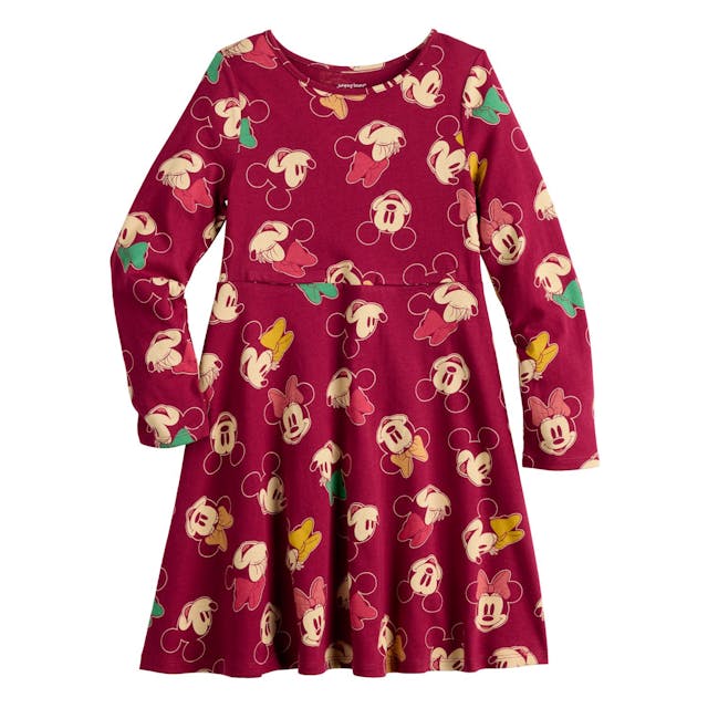 Girls 4-12 Disney Mickey & Minnie Mouse Adaptive Easy Dressing & Abdominal Access Long Sleeve Dress by Jumping Beans®