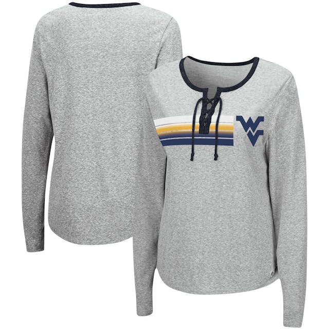 Women's Colosseum Heathered Gray West Virginia Mountaineers Sundial Tri-Blend Long Sleeve Lace-Up T-Shirt