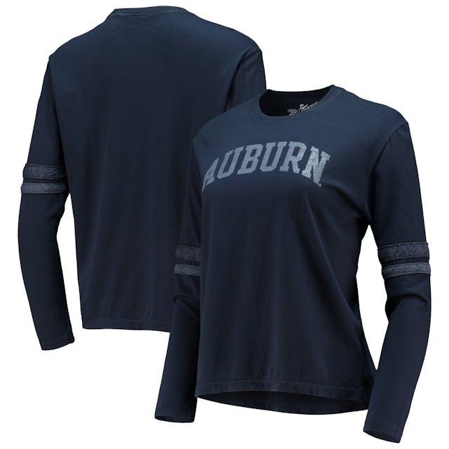 Women's Original Retro Brand Navy Auburn Tigers Vault Vintage Stripe Long Sleeve T-Shirt