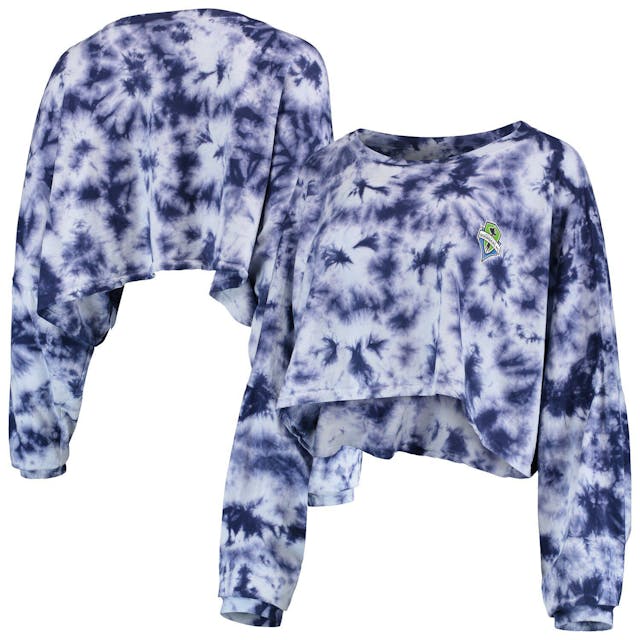 Women's ZooZatz Navy Seattle Sounders FC Oversized Cloud-Dye Long Sleeve T-Shirt