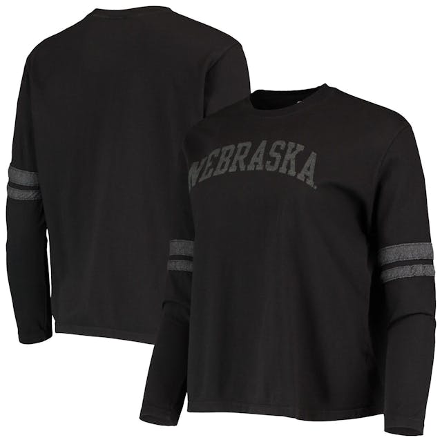 Women's Original Retro Brand Black Nebraska Huskers Vault Vintage Stripe Long Sleeve T-Shirt