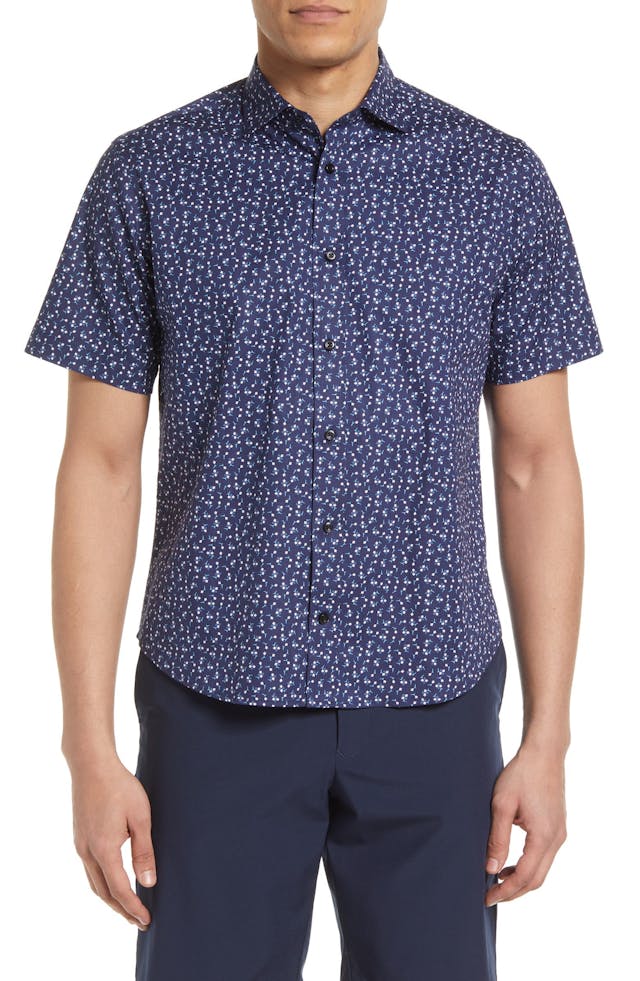 Thomas Dean Floral Print Short Sleeve Button-Up Shirt | Nordstromrack