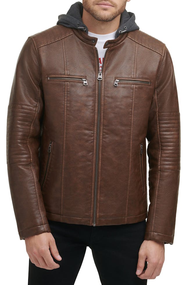 LEVIS Faux Leather Hooded Jacket | Nordstromrack