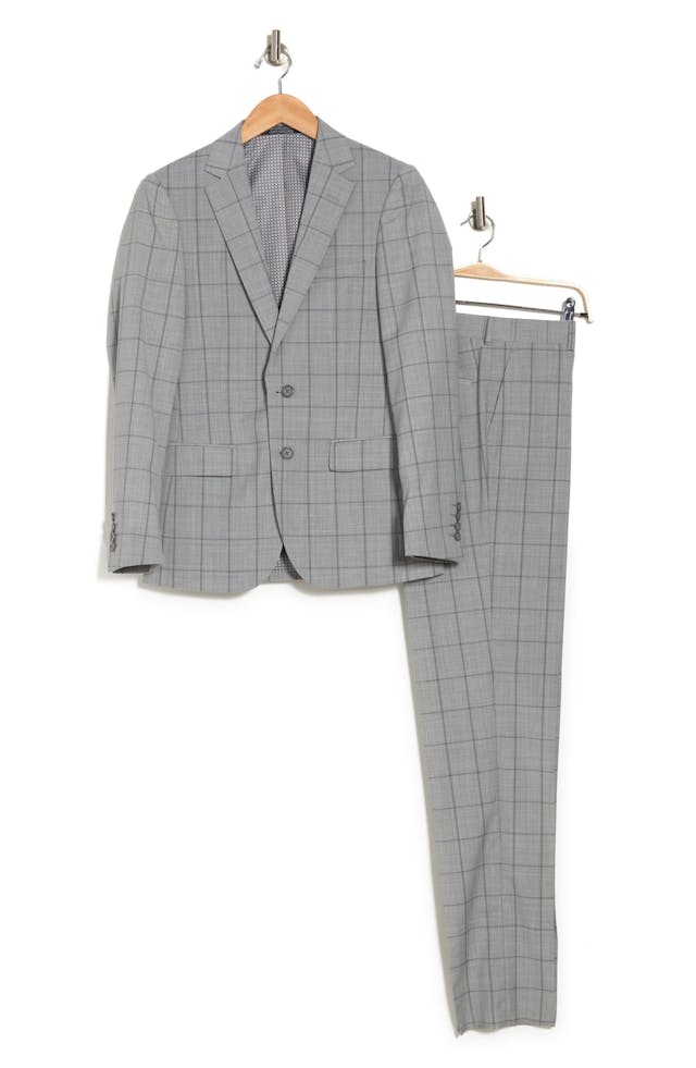 ZANETTI Mateo Windowpane Print Two Button Notch Lapel Wool Blend Slim Fit Suit | Nordstromrack