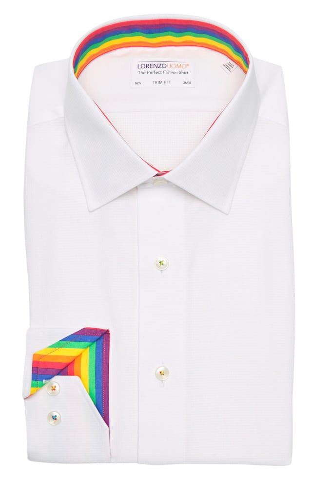 Lorenzo Uomo Solid Textured Dress Shirt with Rainbow Trim | Nordstromrack