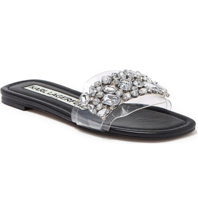 Karl Lagerfeld Paris Mysha Crystal Embellished Flat Slide Sandal | Nordstromrack