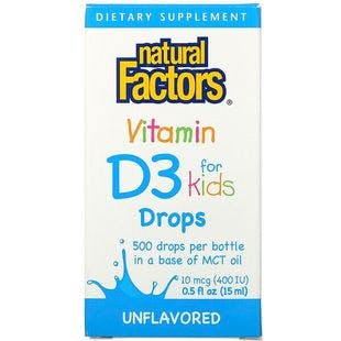 Natural Factors, Vitamin D3 Drops for Kids, Unflavored, 10 mcg (400 IU), 0.5 fl oz (15 ml) - iHerb