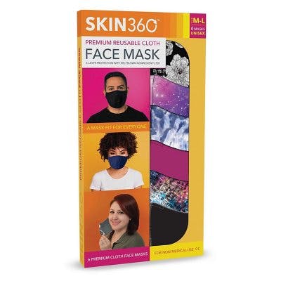 SKIN360 Premium Reusable Cloth Face Mask, Large, Choose your Style (6 pk.) - Sam's Club