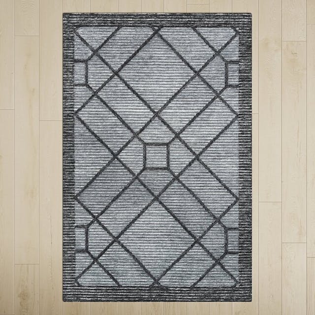 Birch Lane™ Julien Geometric Handmade Tufted Indoor / Outdoor Area Rug in Gray/Black | Wayfair