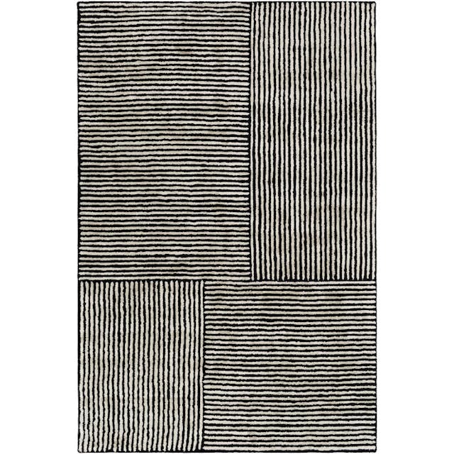 AllModern Aldrina Striped Handmade Tufted Area Rug in Black/Ivory | Wayfair