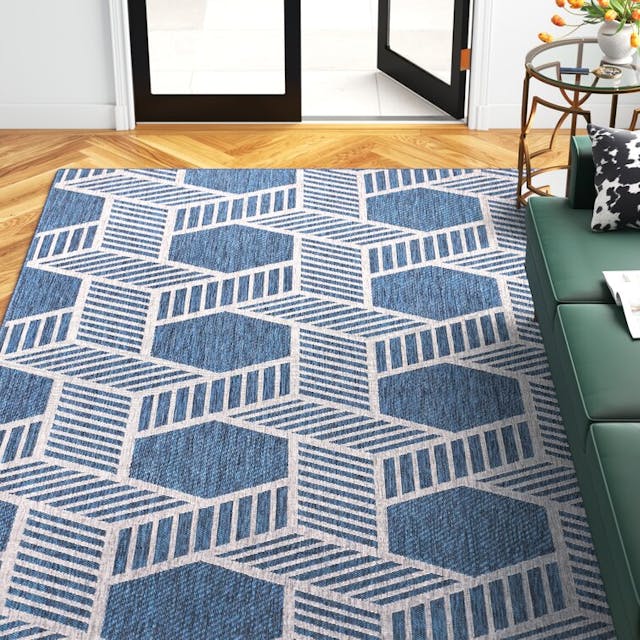Etta Avenue™ Roxy Geometric Blue Indoor / Outdoor Area Rug & Reviews | Wayfair