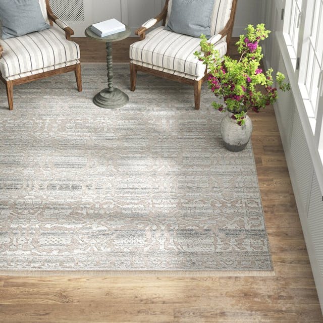 Lark Manor Adona Floral Hand-Knotted Wool Area Rug in Gray | Wayfair