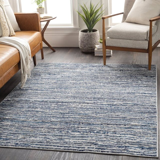Beachcrest Home Cepeda Striped Area Rug in Navy/Light Gray & Reviews | Wayfair