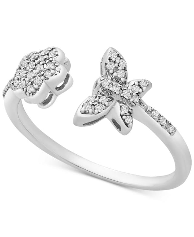 Wrapped Diamond Butterfly & Flower Statement Ring in 14k White Gold, Created for Macy's & Reviews - Rings - Jewelry & Watches - Macy's