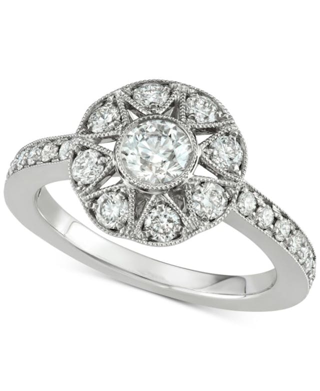 Marchesa Diamond Floral Engagement Ring (1 ct. t.w.) in 18k White Gold, Created for Macy's & Reviews - Rings - Jewelry & Watches - Macy's