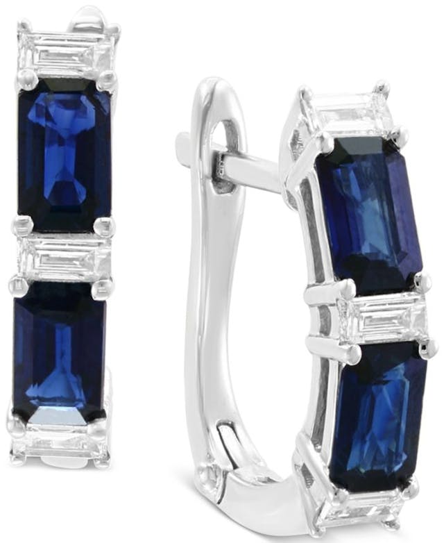 EFFY Collection EFFY® Sapphire (1-3/8 ct. t.w.) & Diamond (1/4 ct. t.w.) Hoop Earrings in 14k White Gold & Reviews - Earrings - Jewelry & Watches - Macy's