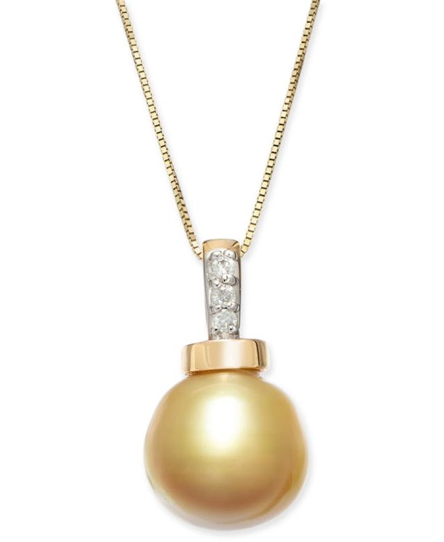 Macy's Cultured Golden South Sea Pearl (10mm) & Diamond (1/20 ct. t.w.) 18" Pendant Neckace in 14k Gold & Reviews - Necklaces  - Jewelry & Watches - Macy's