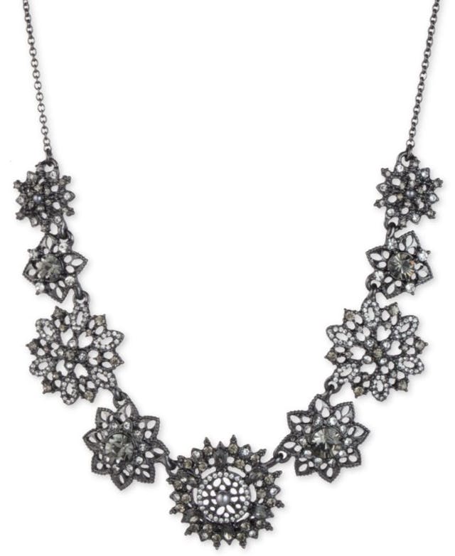 Marchesa Hematite-Tone Crystal & Imitation Pearl Cluster Statement Necklace, 16" + 3" extender & Reviews - Necklaces - Jewelry & Watches - Macy's