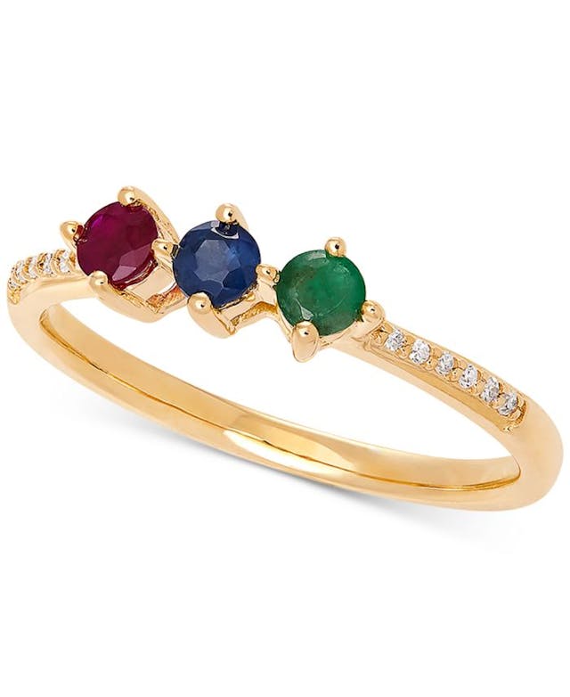 Macy's Multi-Gemstone (3/8 ct. t.w.) & Diamond Accent Statement Ring in 14k Gold & Reviews - Rings - Jewelry & Watches - Macy's