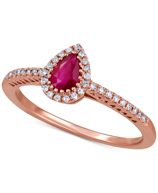 Macy's Certified Ruby (1/2 ct. t.w.) & Diamond (1/8 ct. t.w.) Ring in 14k Rose Gold & Reviews - Rings - Jewelry & Watches - Macy's