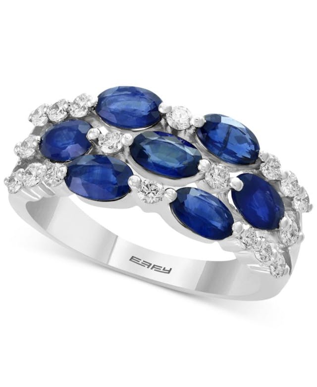 EFFY Collection EFFY® Sapphire Cluster (2-1/5 ct. t.w.) & Diamond (3/8 ct. t.w.) Statement Ring in 14k White Gold & Reviews - Rings - Jewelry & Watches - Macy's