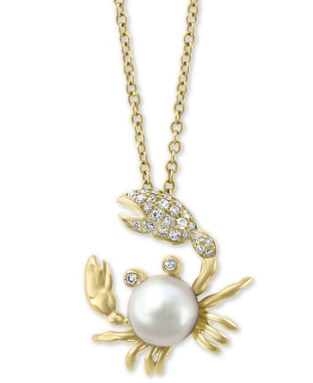 EFFY Collection EFFY® Cultured Freshwater Pearl (6mm) & Diamond (1/10 ct. t.w.) Crab 18" Pendant Necklace in 14k Gold & Reviews - Necklaces  - Jewelry & Watches - Macy's