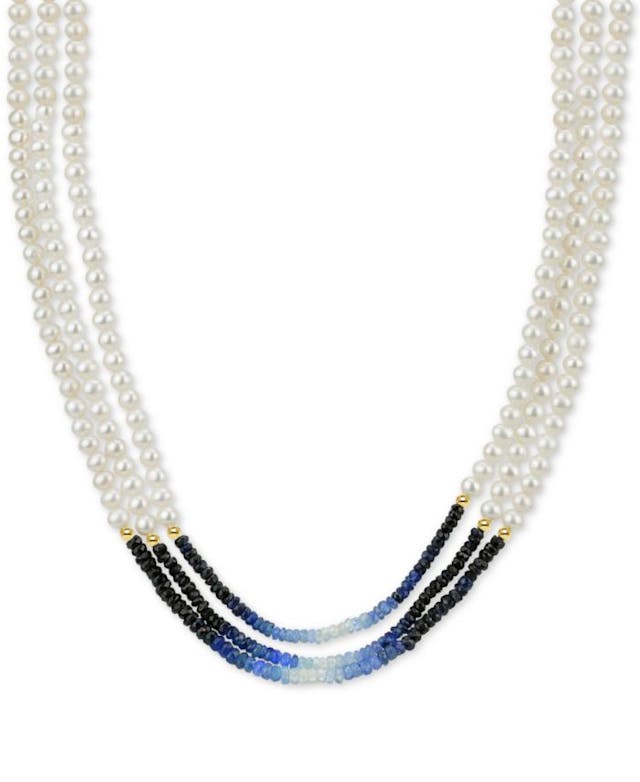 Macy's Cultured Freshwater Pearl (4mm) and Sapphire (39-1/2 ct. t.w.) Necklace in 14k Gold & Reviews - Necklaces  - Jewelry & Watches - Macy's