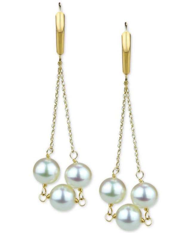 Macy's Cultured Freshwater Pearl (8-9mm) Chain Drop Earrings in 14k Gold & Reviews - Earrings - Jewelry & Watches - Macy's