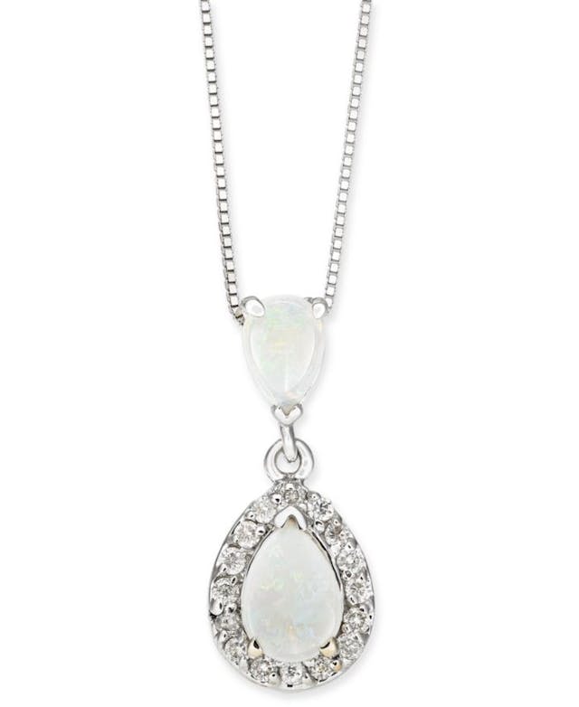 Macy's Opal (5/8 ct. t.w.) & Diamond (1/6 ct. t.w.) Double Drop 18" Pendant Necklace in 14k White Gold & Reviews - Necklaces  - Jewelry & Watches - Macy's