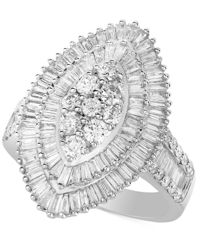 Macy's Diamond Baguette-Cut Oval Halo Statement Ring (2 ct. t.w.) in 14k White Gold & Reviews - Rings - Jewelry & Watches - Macy's