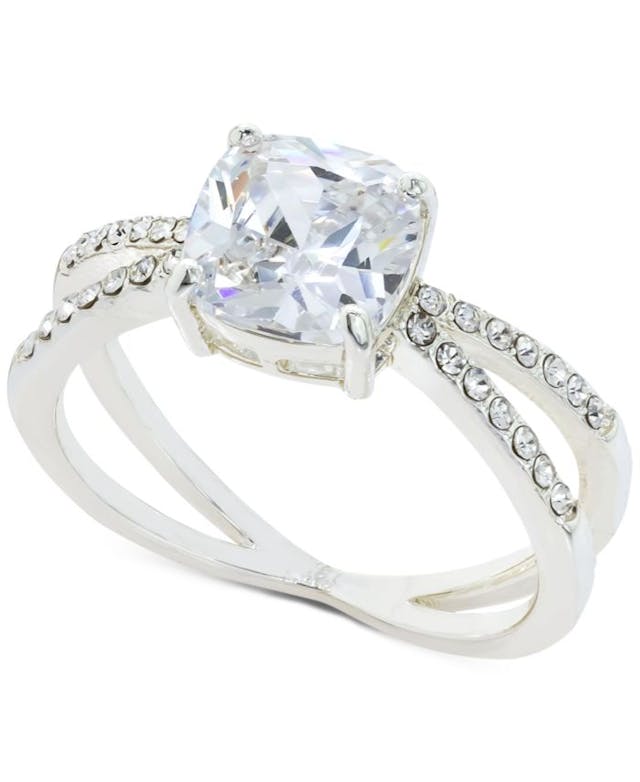 Charter Club Silver-Tone Pavé & Cushion-Crystal X-Band Ring, Created for Macy's & Reviews - Rings - Jewelry & Watches - Macy's