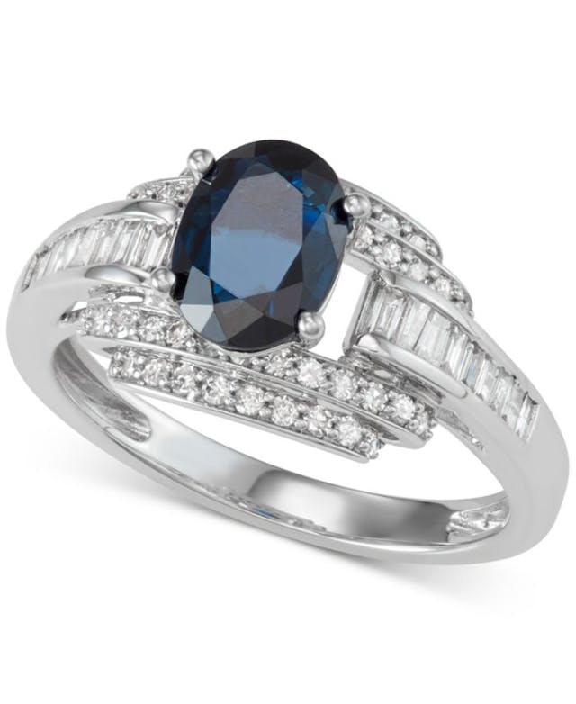 Macy's Sapphire (1-1/3 ct. t.w.) and Diamond (1/2 ct. t.w.) Ring in 14k White Gold (Also available in Emerald) & Reviews - Rings - Jewelry & Watches - Macy's