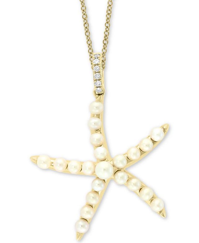 EFFY Collection EFFY® Cultured Freshwater Pearl (2 & 3mm) & Diamond Accent Starfish 18" Pendant Necklace in 14k Gold & Reviews - Necklaces  - Jewelry & Watches - Macy's