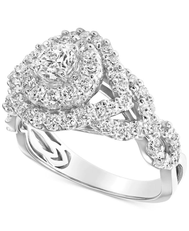 Macy's Diamond Halo Braided Shank Engagement Ring (1-1/2 ct. t.w.) in 14k White Gold & Reviews - Rings - Jewelry & Watches - Macy's