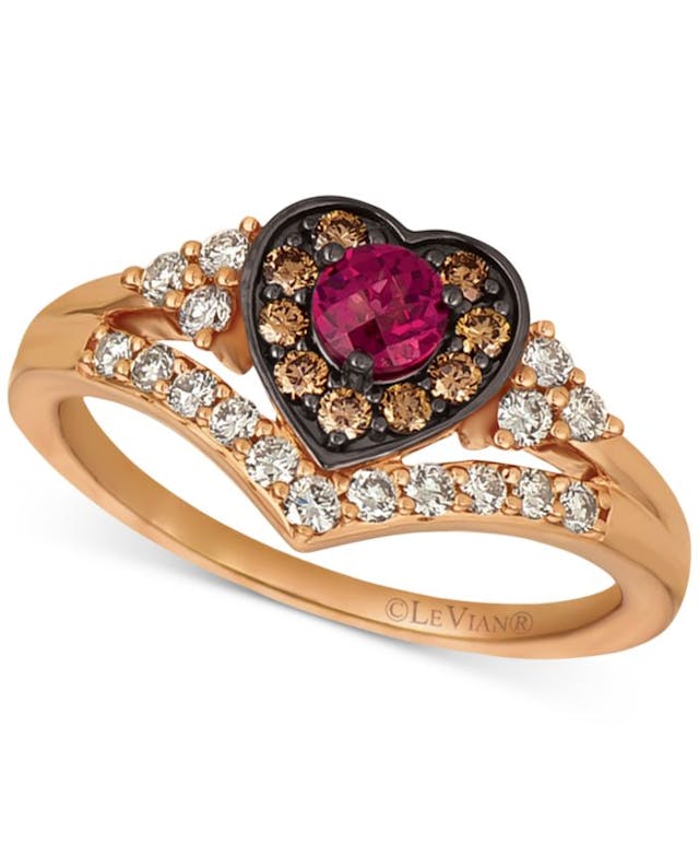 Le Vian Raspberry Rhodolite (1/3 ct. t.w.) & Diamond (1/2 ct. t.w.) Heart Halo Ring in 14k Rose Gold & Reviews - Rings - Jewelry & Watches - Macy's