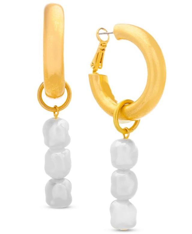 Steve Madden Gold-Tone Triple Imitation Pearl Charm Hoop Earrings & Reviews - Earrings - Jewelry & Watches - Macy's
